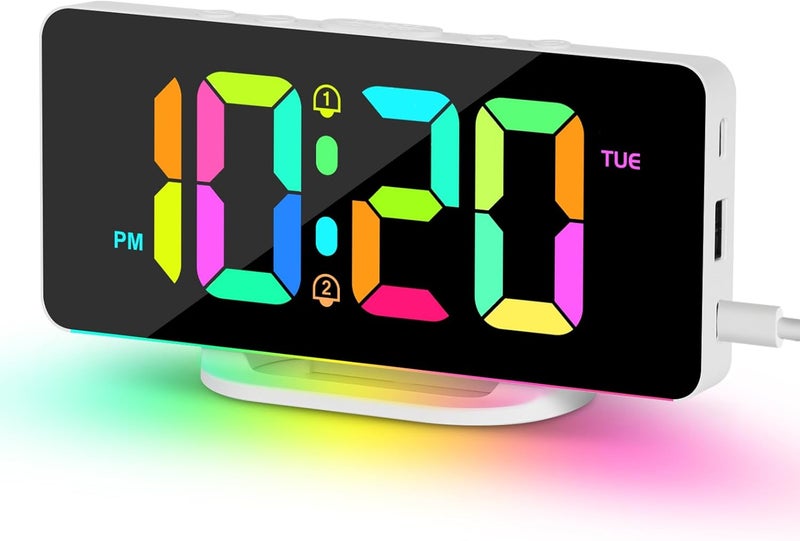 ALANAS RGB Digital Alarm Clock, Color Changing Mood Light with 10 Colors, Dual Alarm with Snooze, Dimmable Display, USB Charger, Adjustable Volume, Plug in, Bedroom Desk Clock for Teens, Adults - Image 1